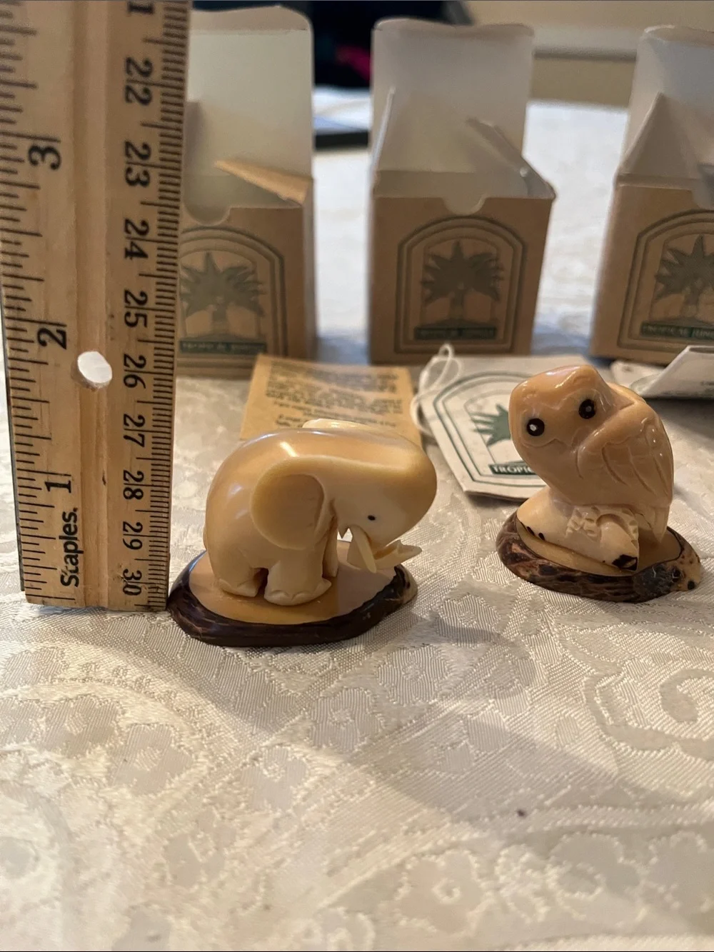 Habitat Figurine Set - 3 Hand Carved Tagua Nut Ecologically Ivory Animals/Bases